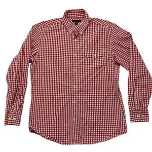 BANANA REPUBLIC Gingham Red White Plaid Button Down Shirt Mens 16-16.5 Large